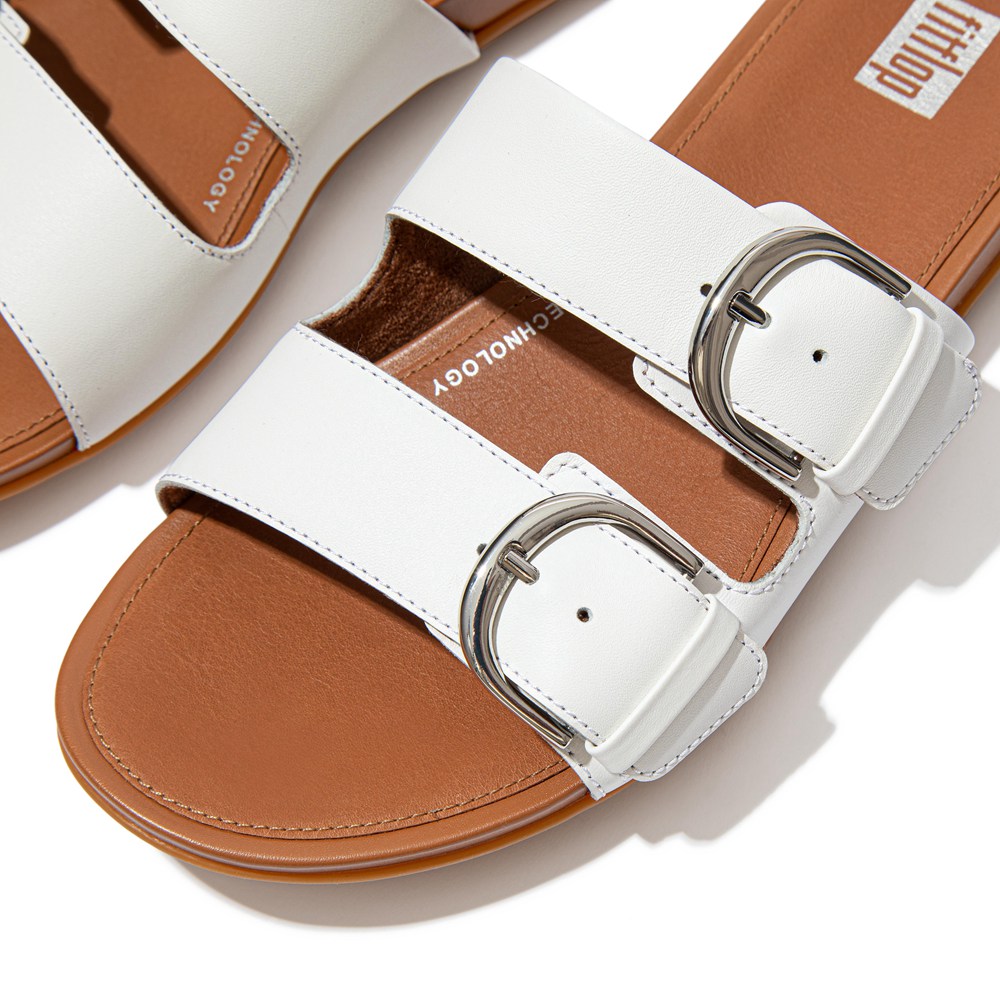 Fitflop Womens Slides White - Gracie Buckle Leather - 12LNZIEXA